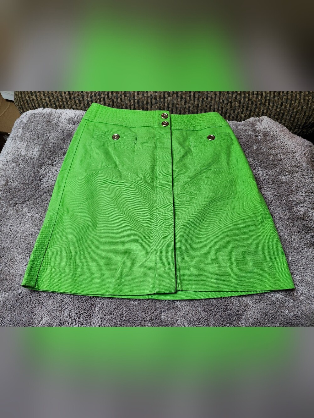Talbots  Petites Bright Green A-Line Skirt with Button Detail